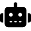 A black and white icon of a robot