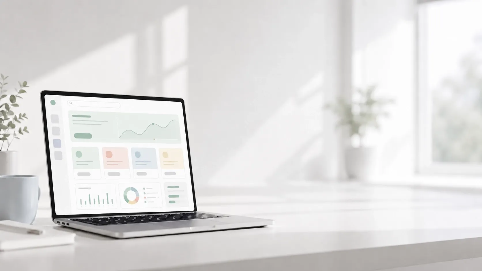 An image of a laptop with blurry charts on the screen