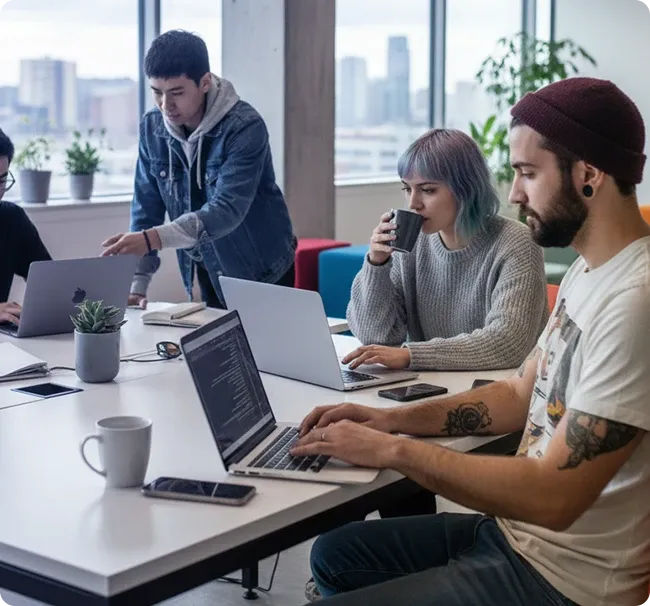An image of office workers working together